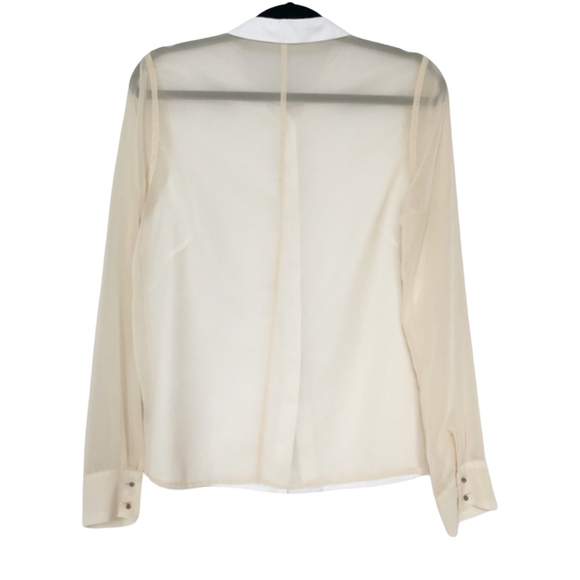 J Brand White Cotton Sheer Contrast Sleeve Blouse XS - Picture 4 of 16
